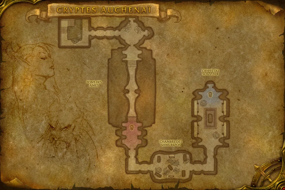 Carte de Cryptes Auchenaï (étage 2) : 2 emplacements de Redresseur de torts auchenaï