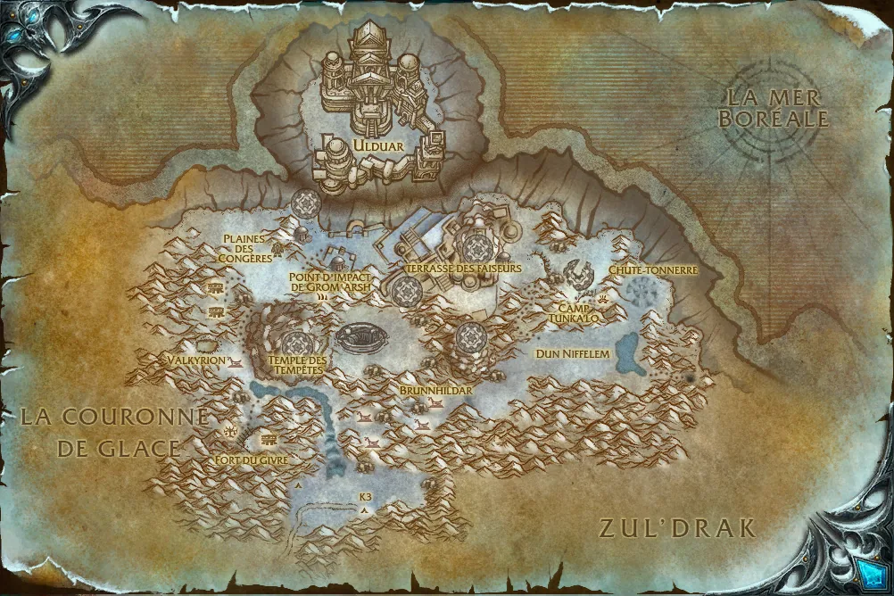 Carte de Les pics Foudroyés : 8 emplacements de Géant de fer forge-foudre